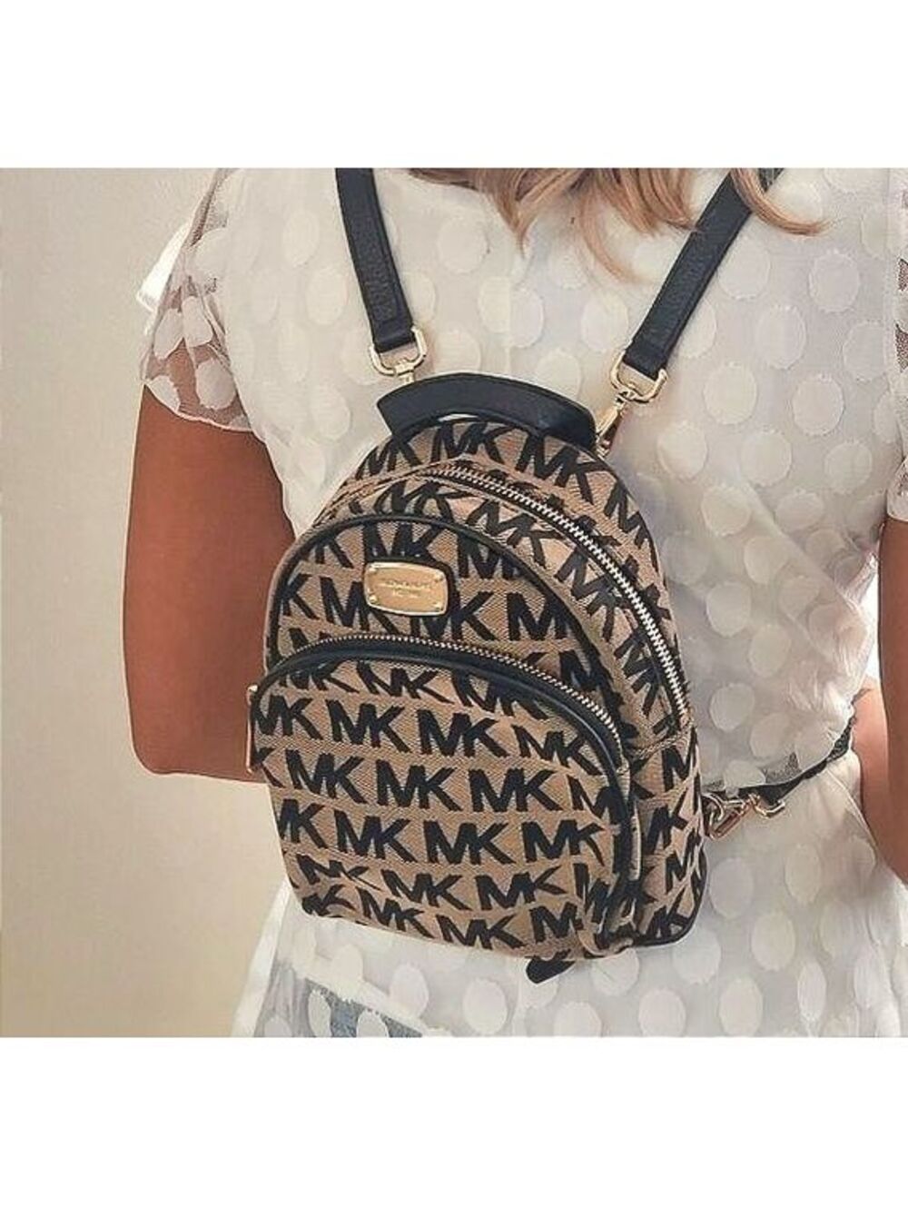 Michael Kors Abbey XS Backpack/Crossbody Beige/Black Signature Print NB-1709